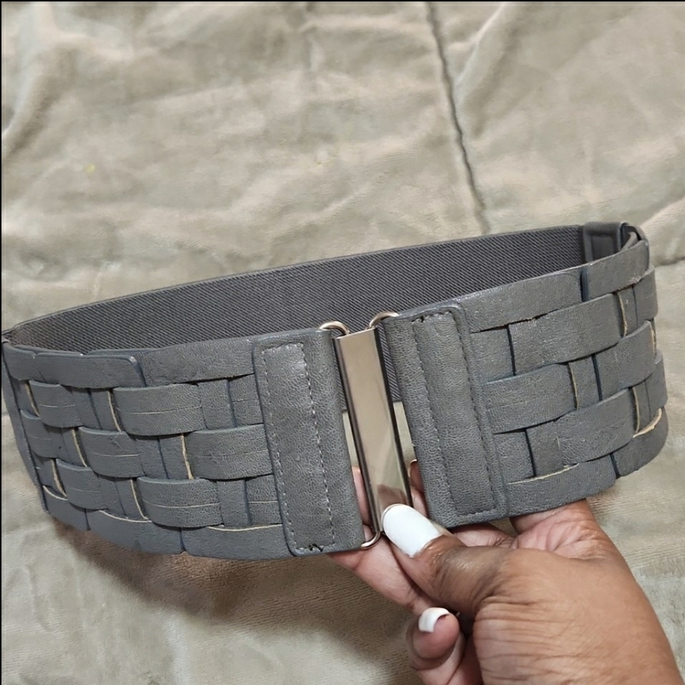 Grey Leather/Elastane Belt